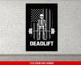 a poster of a skeleton lifting a barbell