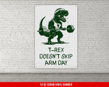 a poster of a dinosaur lifting a barbell