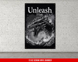 a poster of a dragon on a brick wall