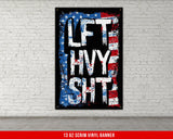 a picture of a brick wall with a red white and blue sign