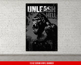 a poster of a gorilla on a brick wall
