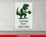 a poster of a dinosaur lifting a barbell