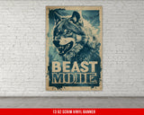 a picture of a wolf on a brick wall