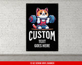 a poster of a cat lifting a barbell