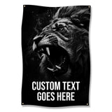 Lion Wall Art, Roaring Lion Poster, Black and White Animal Print, Custom Text Personalized Artwork, Home Decor, Unique Gift Idea