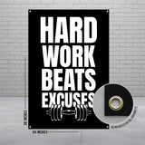 Motivational Fitness Wall Art, Gym Decor Poster, Hard Work Beats Excuses, Home Workout Inspiration, Strength Training Print