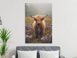 Highland Cow Print, Hairy Coo Wall Art, Scottish Cattle Photography, Farm Animal Portrait, Rustic Nature Decor, Misty Field Landscape