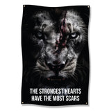 Motivational Lion Artwork, Inspirational Wall Decor, The Strongest Hearts Have The Most Scars, Animal Poster Art, Office Decor