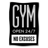 Gym Banner Wall Art, Home Gym Decor, Motivational Fitness Sign, Workout Room Poster, 24/7 Gym Inspiration, No Excuses Art