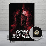 Spartan warrior poster, custom text wall art, personalized gothic decor, medieval helmet print, unique gift idea, dark wall decor