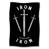 Iron Sharpens Iron Banner, Motivational Wall Decor, Sword Art Design, Inspirational Flag, Modern Home Decor, Unique Wall Hanging