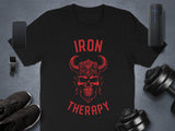 Iron therapy shirt, gym workout tee, skull design, fitness apparel, bodybuilding clothing, gift for fitness lovers, workout motivation