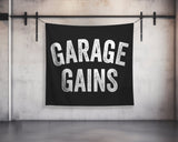 Garage Gains Wall Tapestry - Gym Decor - Large Motivational Fitness - Weightlifting Art