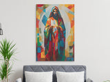 Jesus Christ Art, Geometric Stained Glass Design, Modern Christian Wall Decor, Colorful Abstract Religious Painting, Spiritual Home Art all