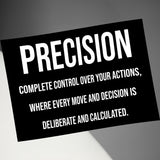 Precision wall art, motivational quote print, modern home decor, office inspirational poster, focus and control artwork