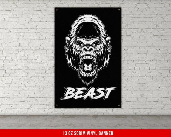 Gorilla Beast Banner - Home Gym Decor - Large Quotes Wall Art - Motivational Fitness Weightlifting - Sports Inspiration