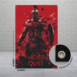 Never Quit Spartan Warrior Poster, Motivational Wall Art, Gladiator Decor, Inspirational Home Decor, 24x36 Inches Wall Hanging