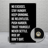 Motivational Poster, Inspirational Wall Art, No Excuses Quote Print, Office Decor, Stay Hungry Keep Grinding Sign, Workout Banner