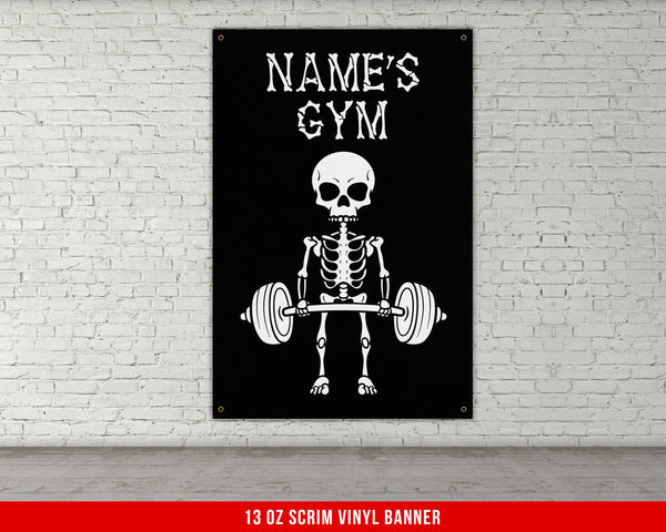 Custom Name Banner - Home Gym Decor - Funny Large Wall Art - Weightlifting - Deadlift Skeleton