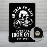 Skull and Dumbbell Gym Poster, No Pain No Gain Gym Decor, Custom Gym Sign, Workout Wall Art, Fitness Motivation Banner