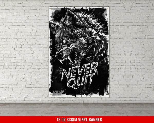 a black and white picture of a wolf on a brick wall