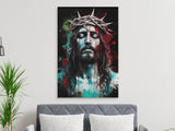 Jesus Christ Art, Crown of Thorns, Modern Christian Painting, Watercolor Splatter, Religious Wall Art, Spiritual Decor, Divine Portrait