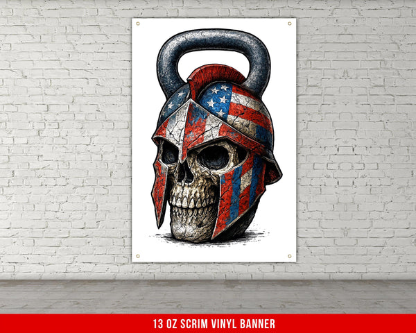 American Spartan Banner, Gym Decor, Fitness Banner, Weightlifting Gift, Powerlifting, Garage Gym, Custom Gym Banner, Home Gym Motivation