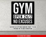 Gym Open 24/7 Banner - Home Gym Decor - Large Wall Art - Fitness Training - Garage Inspirational