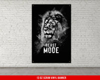 a black and white picture of a lion on a brick wall