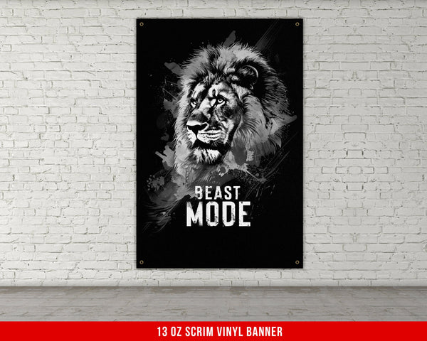 a black and white picture of a lion on a brick wall