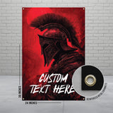 Spartan Warrior Wall Art, Red and Black Greek Soldier Poster, 24x36 Inches Banner, Room Decor, Unique Home Decoration, Reinforced Grommets