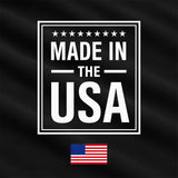 a bold statement "MADE IN THE USA" in large white letters, with a smaller American flag in the bottom right corner.