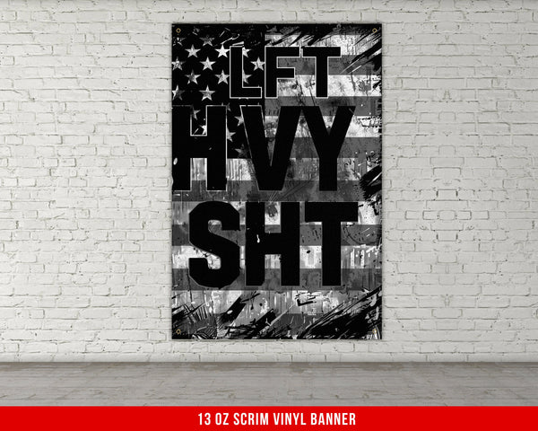 a white brick wall with a black and white poster on it