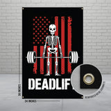 Deadlift Poster, Fitness Wall Art, Gym Decor, Skeleton with Barbell, Workout Motivation, American Flag Print, Exercise Banner