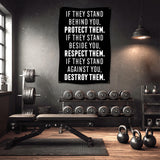 Black banner with motivational quote about protection, respect, and destruction.