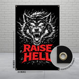 Wall Art Poster, Raise Hell Design, Wolf Artwork, Gothic Decor, Rock Music Poster, Man Cave Decoration, 24x36 Inch Print
