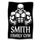 Skull Gym Banner, Muscle Bodybuilder Flag, Home Workout Decor, Personalized Fitness Sign, Custom Gym Wall Art, Smith Family Gym
