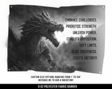 Embraces Challenges Cloth Banner - Motivational Home Gym Decor - Large Wall Art Quote - Dragon