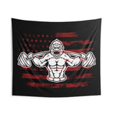 Gorilla Weights | Custom Gym Tapestry | Home Gym Flag Decor | Large Quote Wall Art | Motivational Inspirational | Banner | USA Red