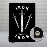 Iron Sharpens Iron banner, Inspirational wall decor, Sword art poster, Man cave wall hanging, Motivational quote flag
