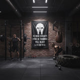 He Who Sweats Gym Flag 5x3 | Motivational Workout Banner for Home Gym Garage Dorm | Large Weightlifting Wall Decor | Gifts For Him