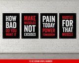 Gym Quote Banners - Set of 4 - Home Gym Decor - Large Quote Wall Art - Weightlifting Fitness
