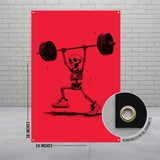 Skeleton Weightlifting Banner, Funny Gym Wall Art, Humorous Workout Decor, Red Fitness Poster, Unique Gym Gift, Motivational Gym Sign
