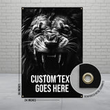 Roaring Lion Black and White Poster, Wall Art Print, Animal Decor, Large Canvas, Home or Office Decoration, Custom Text Option
