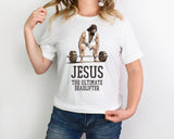 Religious Faith Gym Shirt | Jesus The Ultimate Deadlifter T-Shirt | Funny Vintage Christian Shirts | Christian Gym | Fitness Shirt