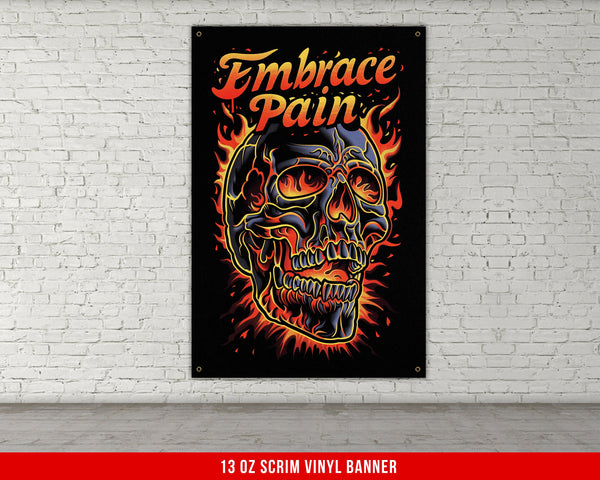 a painting of a skull with flames on it