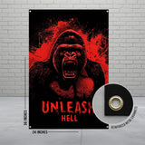 Gorilla Poster, Unleash Hell Wall Art, 24x36 Inches, Red and Black Pop Wall Decor, Ferocious Animal Print, Home or Office Decor