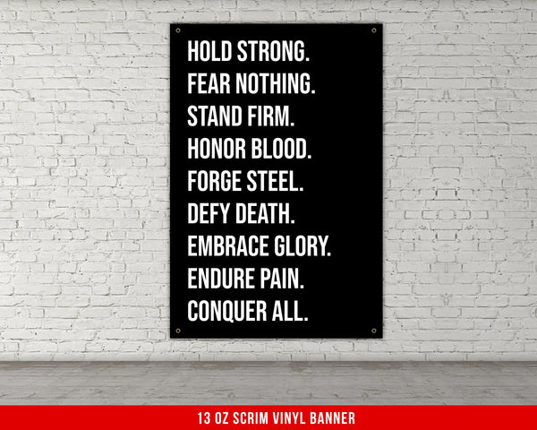 Motivational Gym Banner Wall Art, Hold Strong Poster, Weightlifting Decor, Fitness Quote Flag, Garage Gym Inspiration Sign