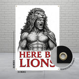 Here Be Lions Poster, Hercules Roaring Wall Art, Motivational Gym Decor, Fantasy Art Print, Man Cave Wall Hanging