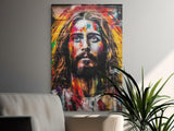 Vibrant Jesus Graffiti Art Print, Colorful Street Art Jesus Portrait, Modern Christian Wall Decor, Urban Pop Art Style Painting